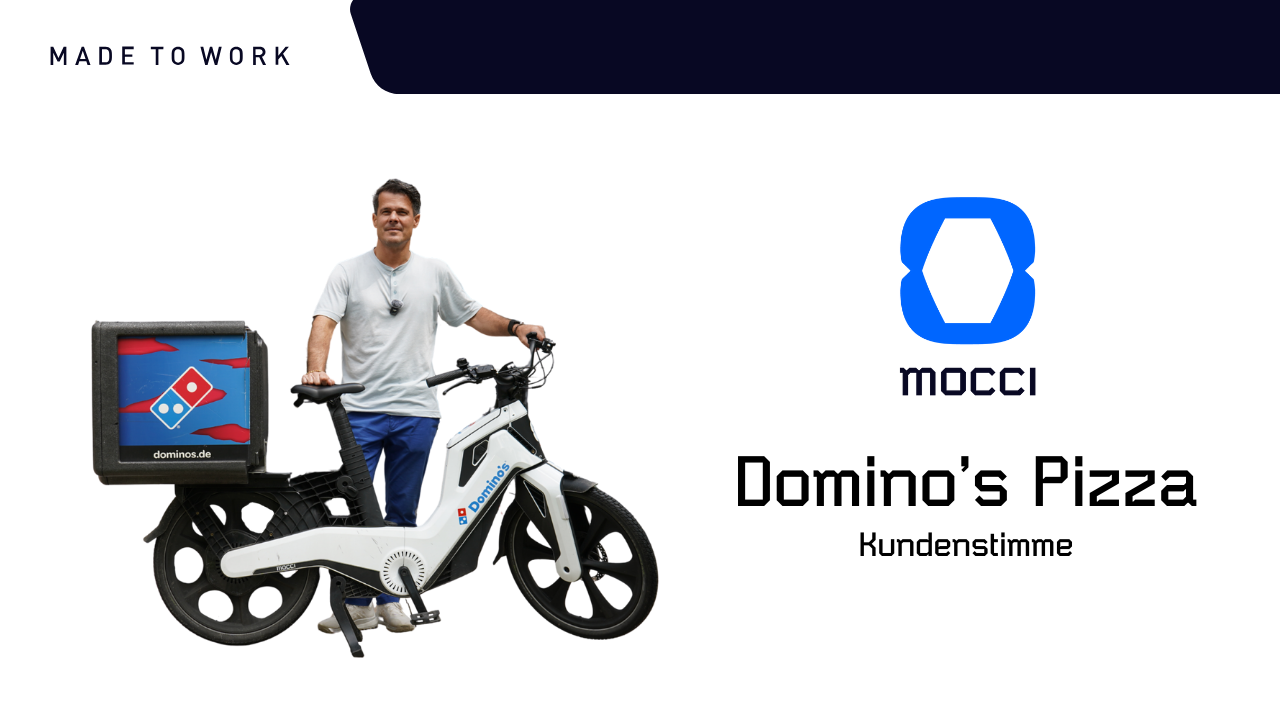 Video laden: "Für uns ist es am wichtigsten, dass die Bikes permanent einsatzbereit sind."Andi, der Geschäftsführer von Domino's München Milbertshofen und Moosach, hat klare Prioritäten bei seinen Lieferfahrzeugen und setzt deshalb auf mocci!