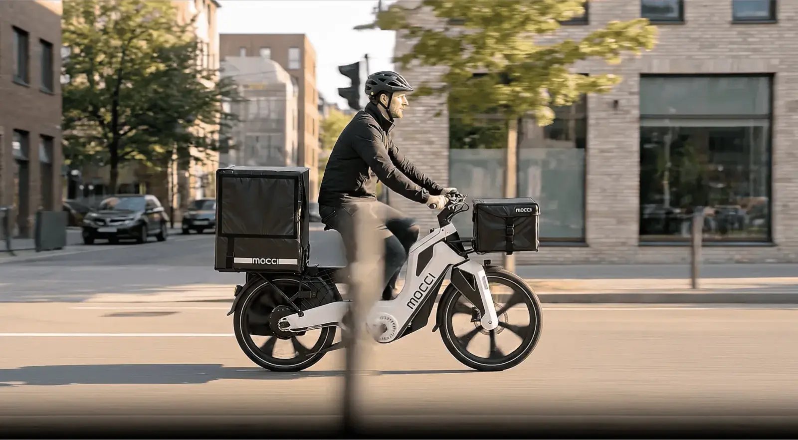 mocci E-Lastenrad im Lieferdienst-Einsatz in der Stadt